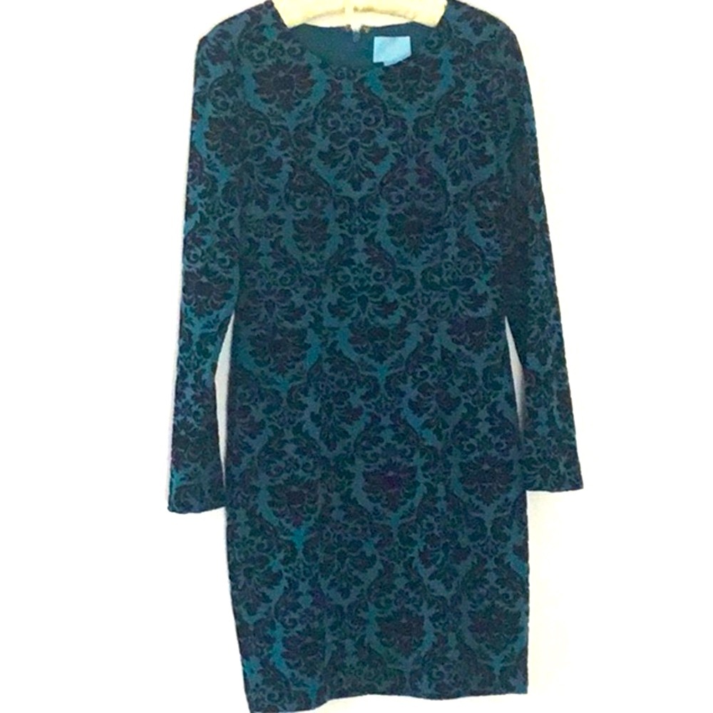 CeCe Elegant Scroll Printed Midi Fitted Dress Look/Feel of Velvet Whimsygoth Y2K